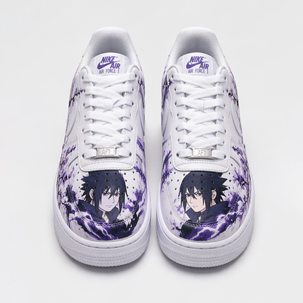 Custom Hand-Painted Air Force 1 Sneakers – Purple Plum Blossom Anime Ninja Streetwear Shoes for Men & Women