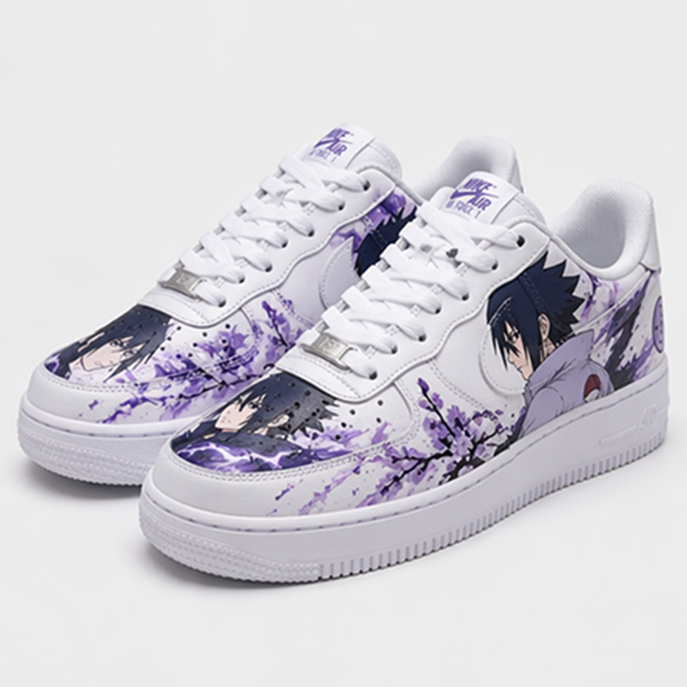 Custom Hand-Painted Air Force 1 Sneakers – Purple Plum Blossom Anime Ninja Streetwear Shoes for Men & Women