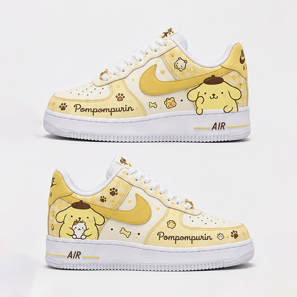 Custom Pompompurin Air Force 1 Sneakers – Cute Yellow Sanrio Inspired Hand-Painted Anime Streetwear Shoes