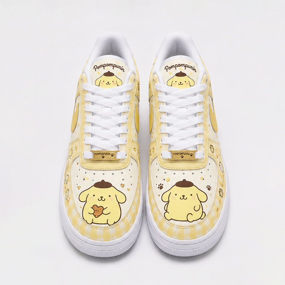 Custom Pompompurin Air Force 1 Sneakers – Cute Yellow Sanrio Inspired Hand-Painted Anime Streetwear Shoes