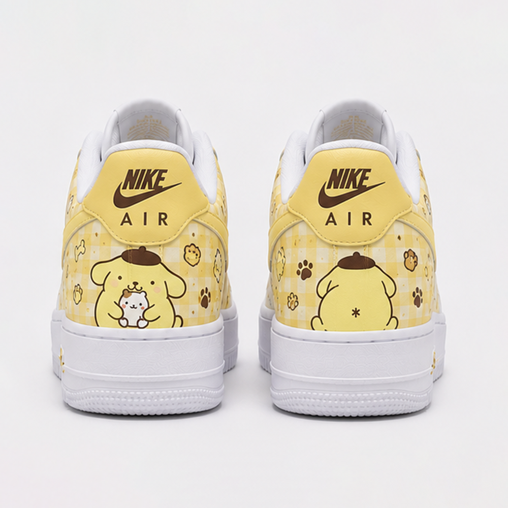 Custom Pompompurin Air Force 1 Sneakers – Cute Yellow Sanrio Inspired Hand-Painted Anime Streetwear Shoes