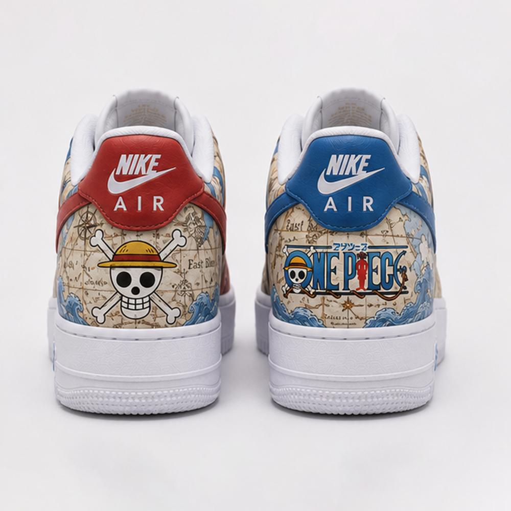 Custom One Piece Air Force 1 Sneakers – Anime Pirate Map Hand-Painted Luffy & Straw Hat Crew Streetwear Shoes