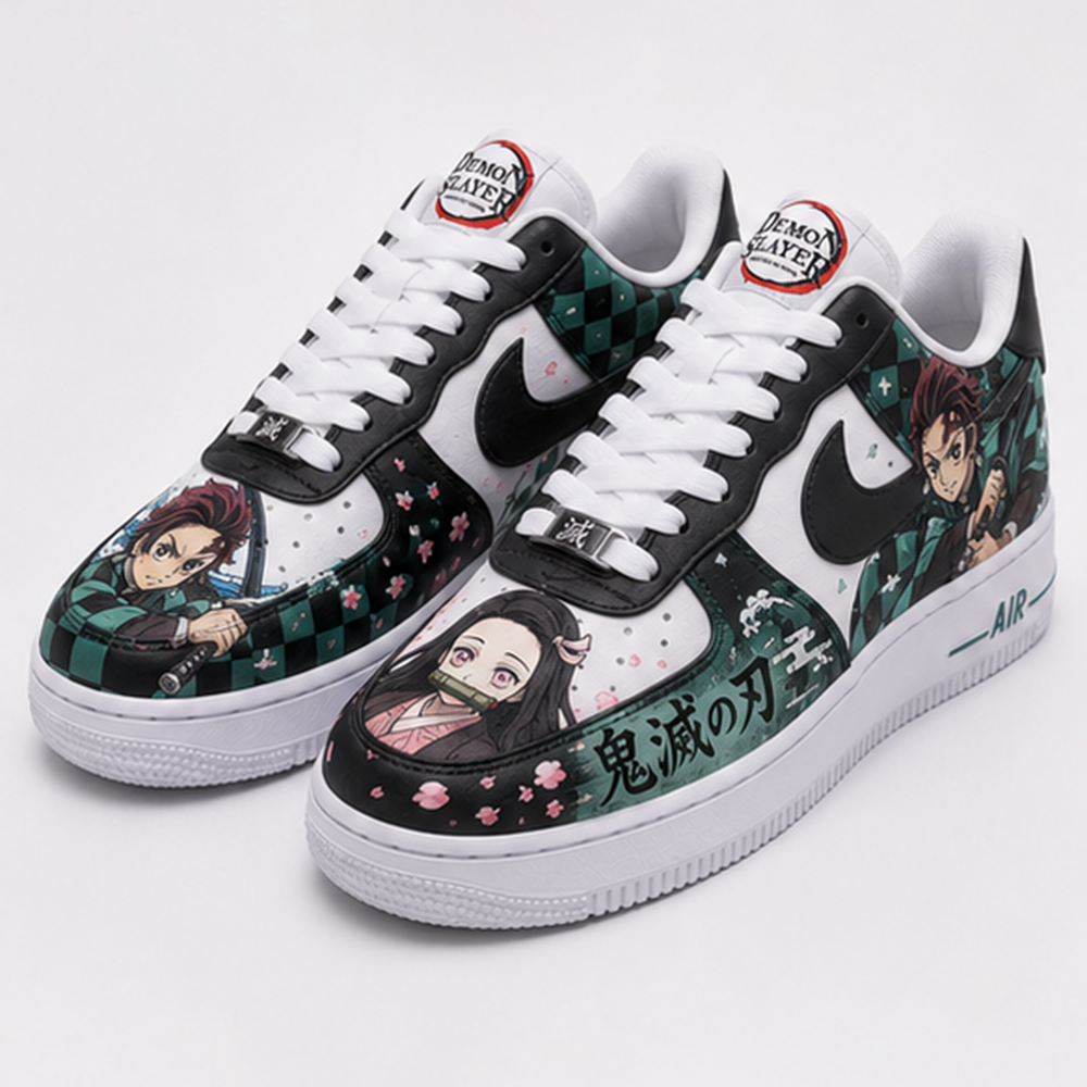 Custom Demon Slayer Hand-Painted Air Force 1 Sneakers – Tanjiro & Nezuko Anime Couple Shoes | Kimetsu no Yaiba Streetwear Art