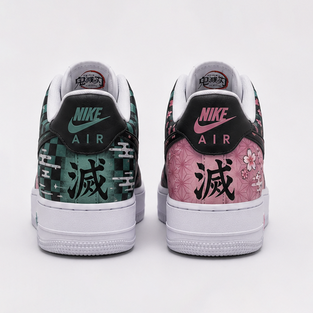Custom Demon Slayer Hand-Painted Air Force 1 Sneakers – Tanjiro & Nezuko Anime Couple Shoes | Kimetsu no Yaiba Streetwear Art