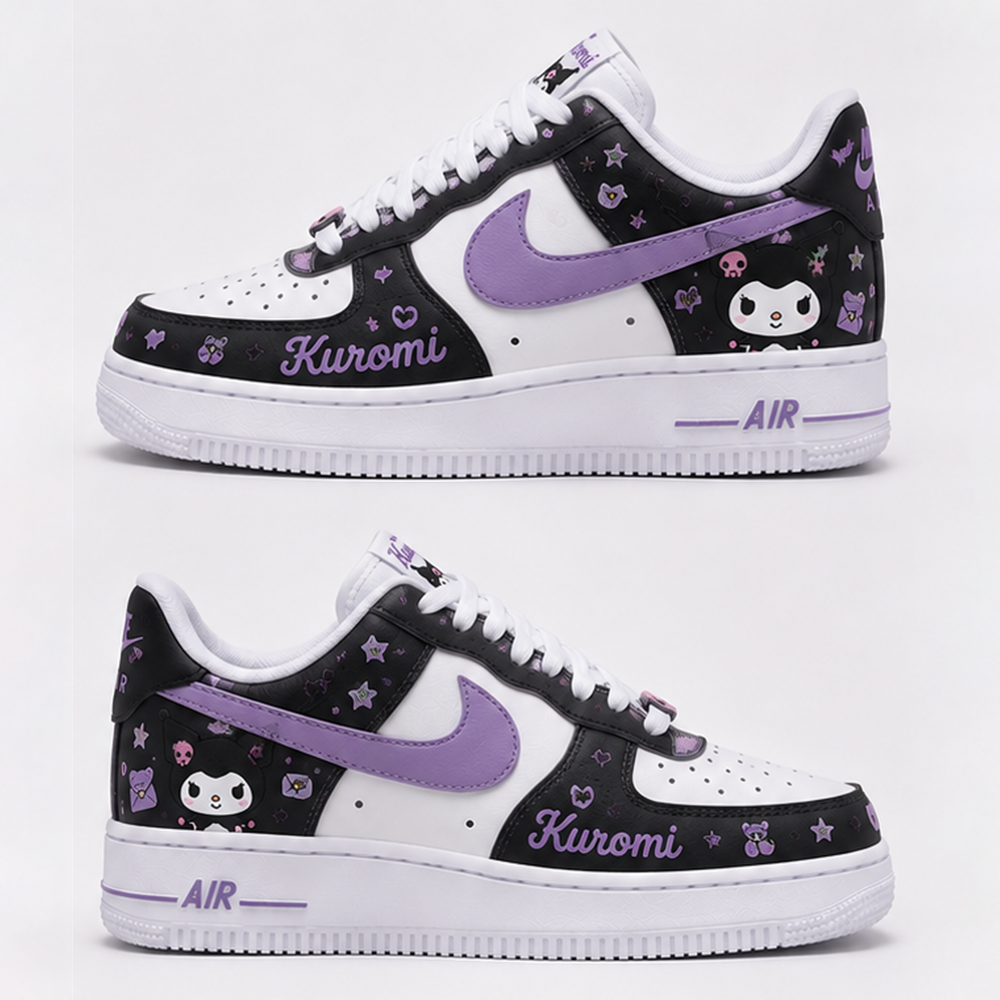 Custom Kuromi Purple Black Hand-Painted Air Force 1 Low Sneakers