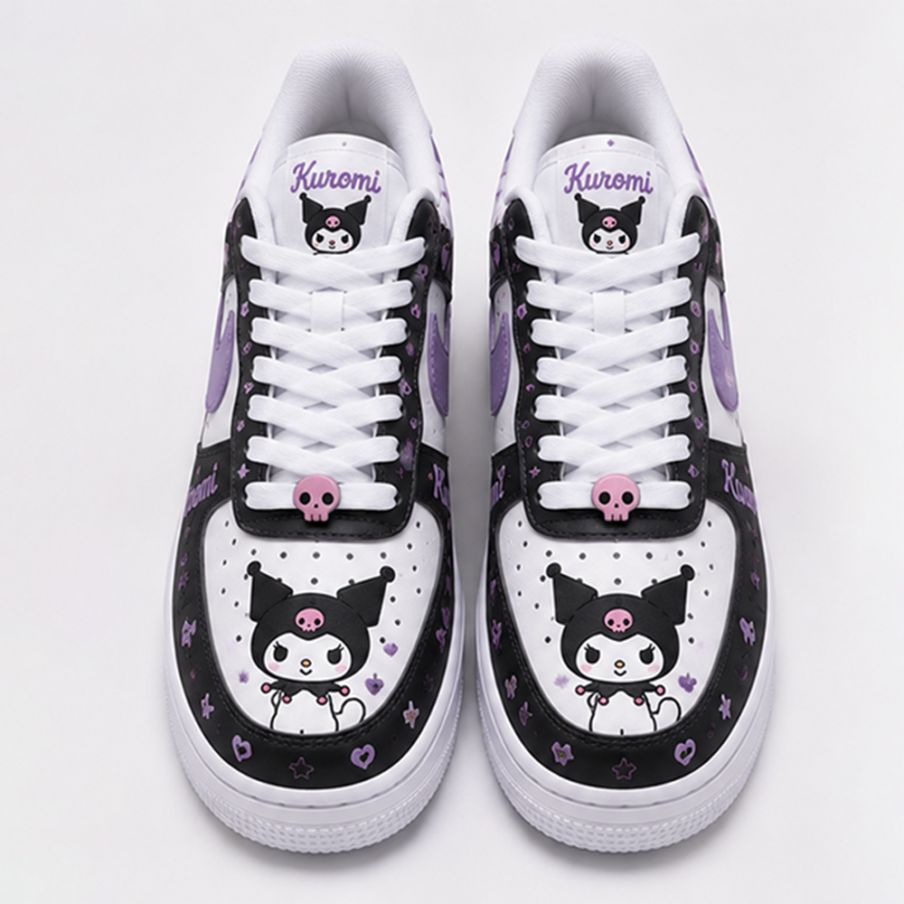 Custom Kuromi Purple Black Hand-Painted Air Force 1 Low Sneakers