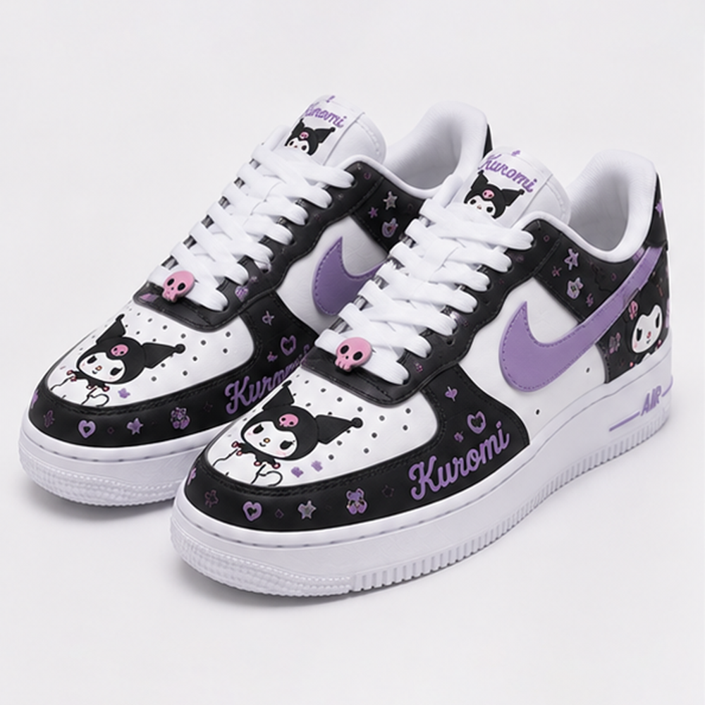 Custom Kuromi Purple Black Hand-Painted Air Force 1 Low Sneakers