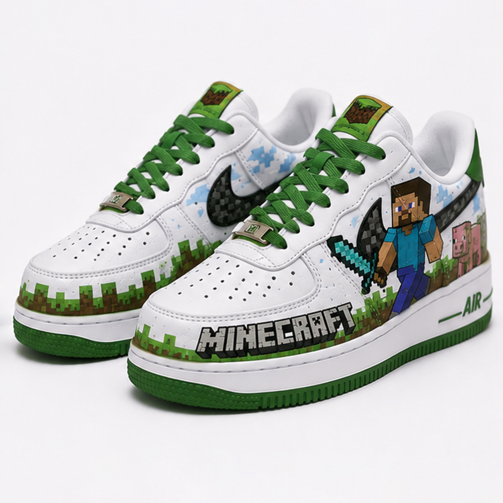 Hand-Painted Minecraft Custom Sneakers – Iconic Steve & Alex Design, Unique Gamer Streetwear