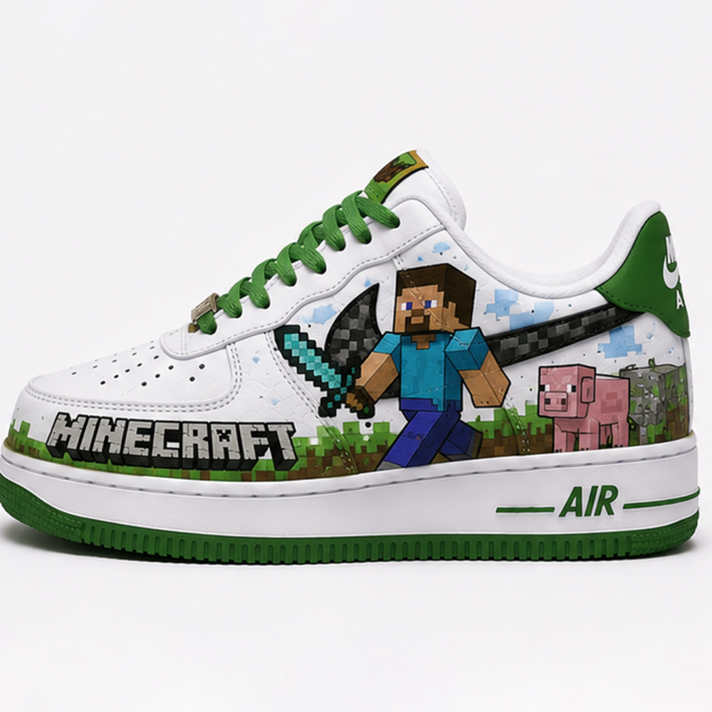 Hand-Painted Minecraft Custom Sneakers – Iconic Steve & Alex Design, Unique Gamer Streetwear