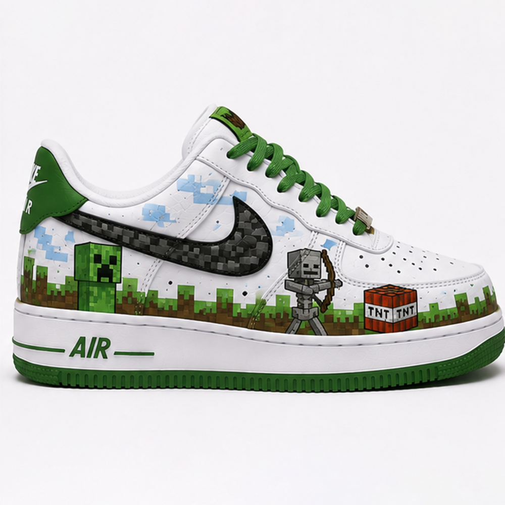 Hand-Painted Minecraft Custom Sneakers – Iconic Steve & Alex Design, Unique Gamer Streetwear