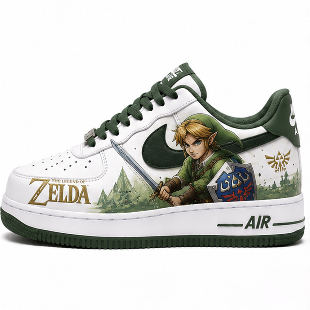 Hand-Painted The Legend of Zelda Custom Sneakers – Iconic Link & Zelda Design, Unique Gamer Streetwear