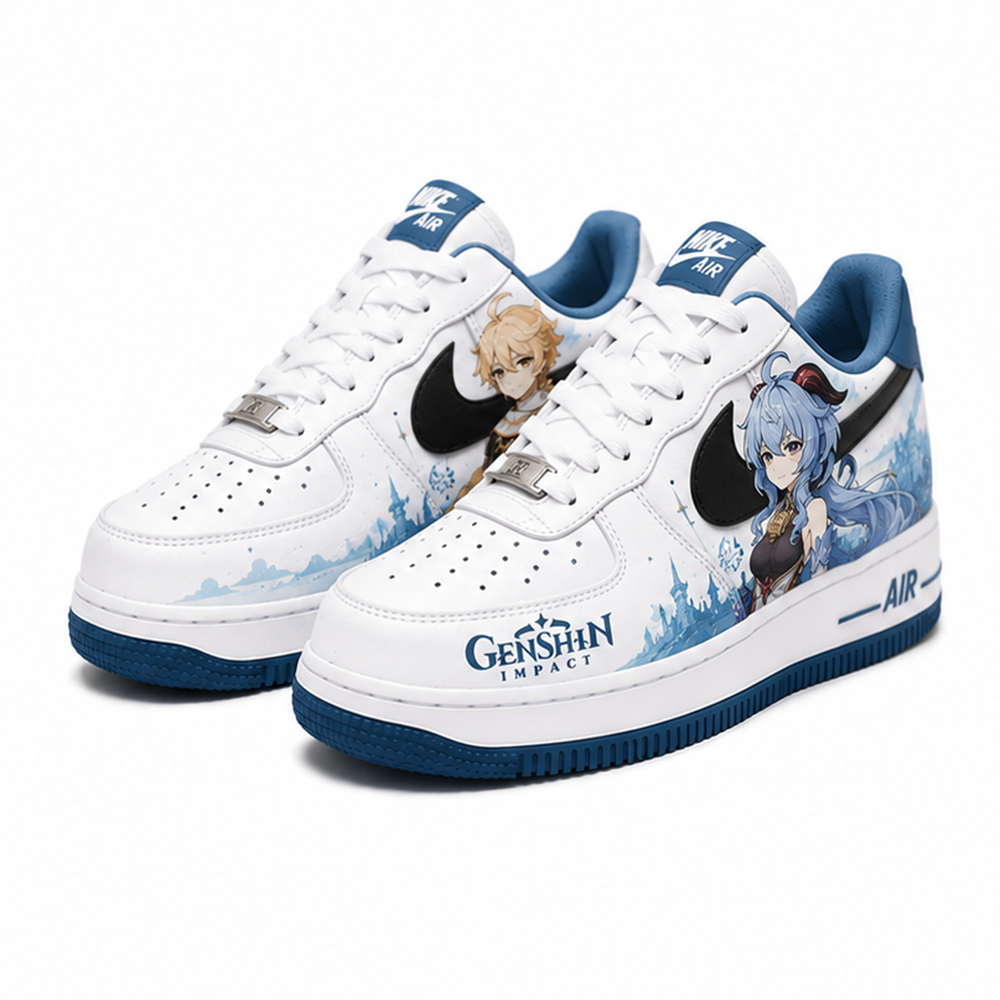 Hand-Painted Genshin Impact Custom Sneakers – Featuring Hero & Heroine Characters, Unique Anime Streetwear