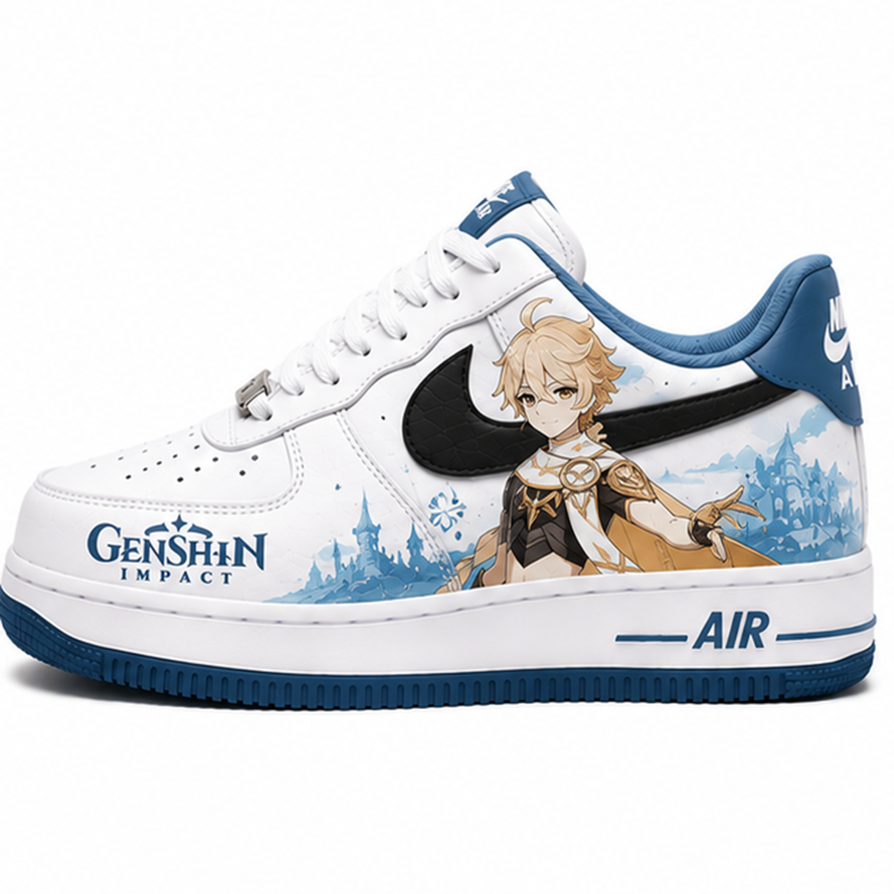 Hand-Painted Genshin Impact Custom Sneakers – Featuring Hero & Heroine Characters, Unique Anime Streetwear
