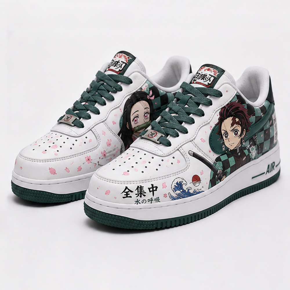 Custom Demon Slayer Air Force 1 Sneakers – Hand-Painted Tanjiro & Nezuko Anime Art Shoes