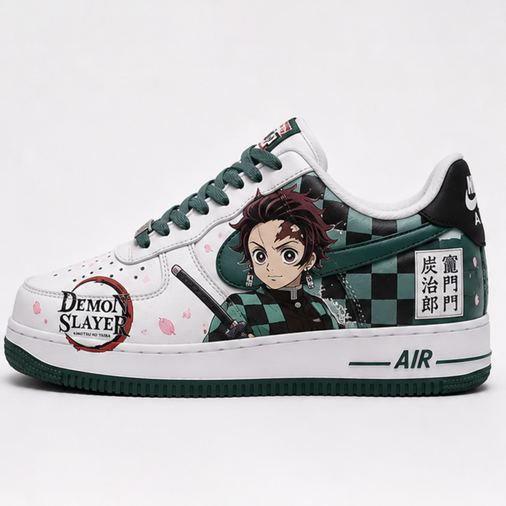 Custom Demon Slayer Air Force 1 Sneakers – Hand-Painted Tanjiro & Nezuko Anime Art Shoes