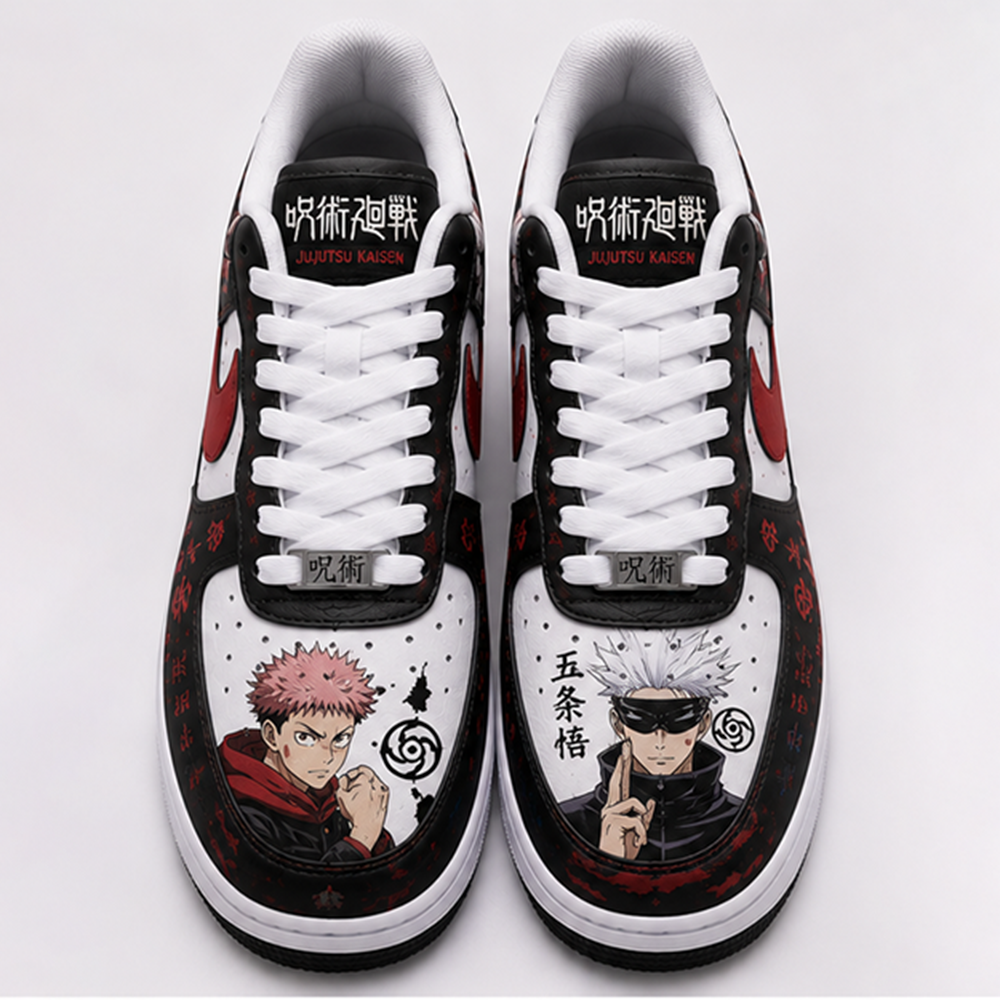 Jujutsu Kaisen Custom Nike Air Force 1 – Hand Painted Anime Sneakers with Yuji Itadori, Gojo & Megumi Design
