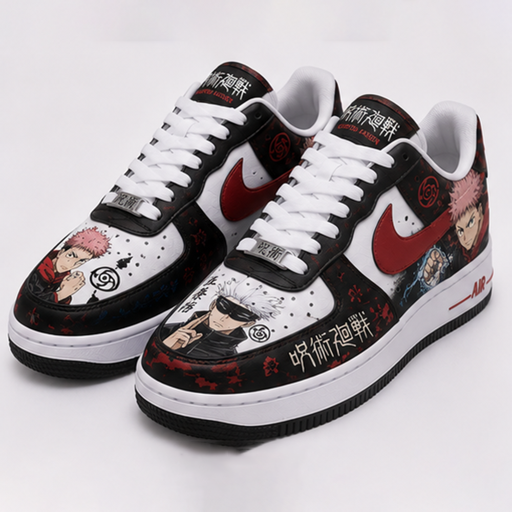Jujutsu Kaisen Custom Nike Air Force 1 – Hand Painted Anime Sneakers with Yuji Itadori, Gojo & Megumi Design
