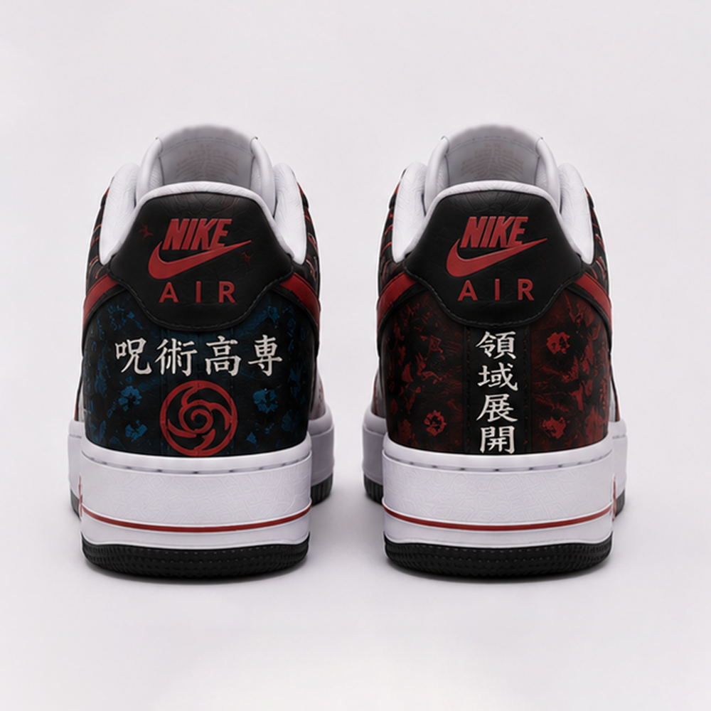 Jujutsu Kaisen Custom Nike Air Force 1 – Hand Painted Anime Sneakers with Yuji Itadori, Gojo & Megumi Design