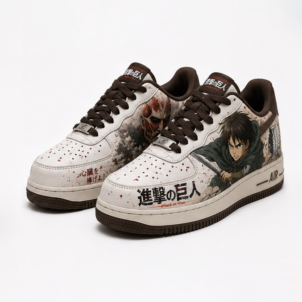 Custom Attack on Titan Sneakers – Hand-Painted Eren Yeager Air Force 1 Shoes  Keywords: