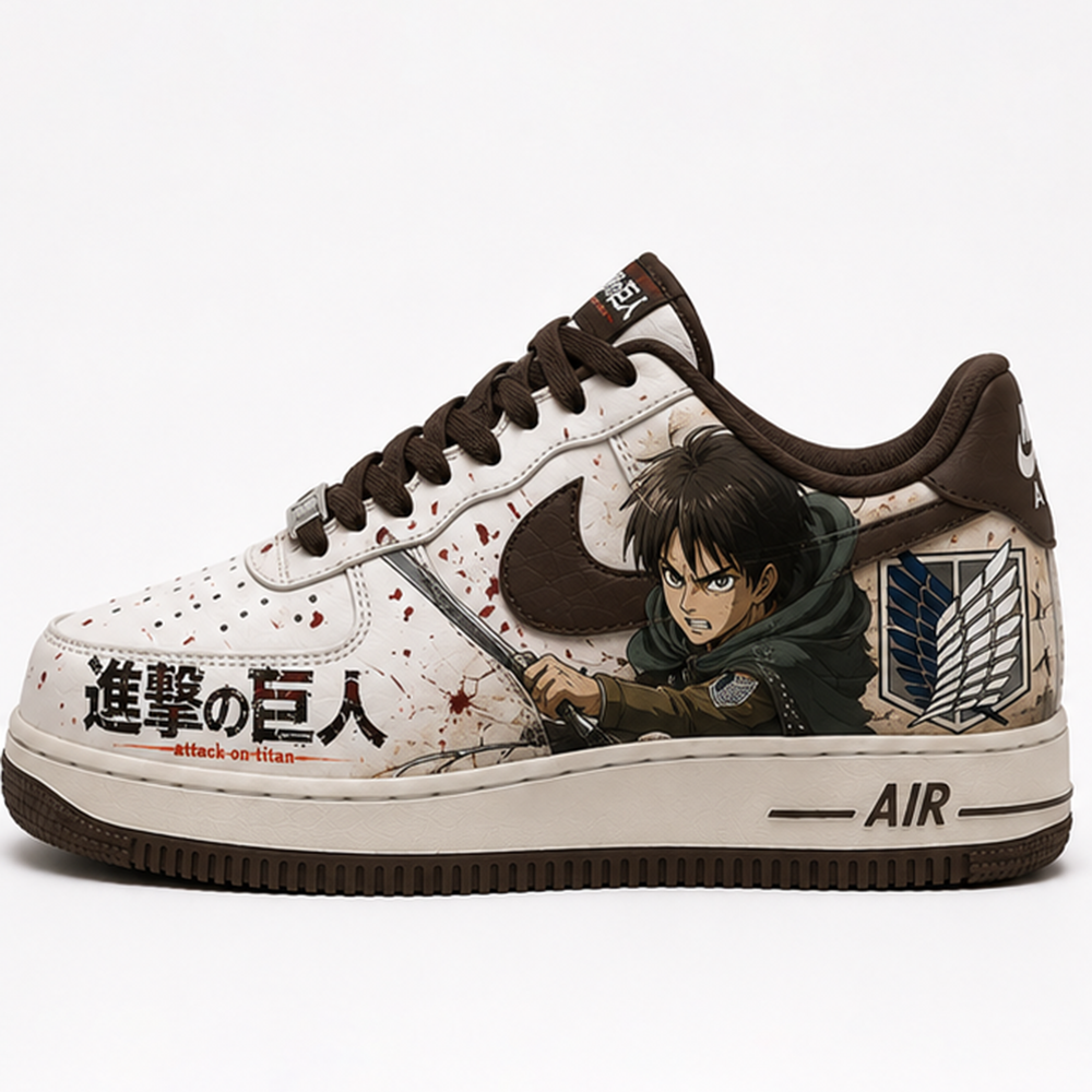 Custom Attack on Titan Sneakers – Hand-Painted Eren Yeager Air Force 1 Shoes  Keywords: