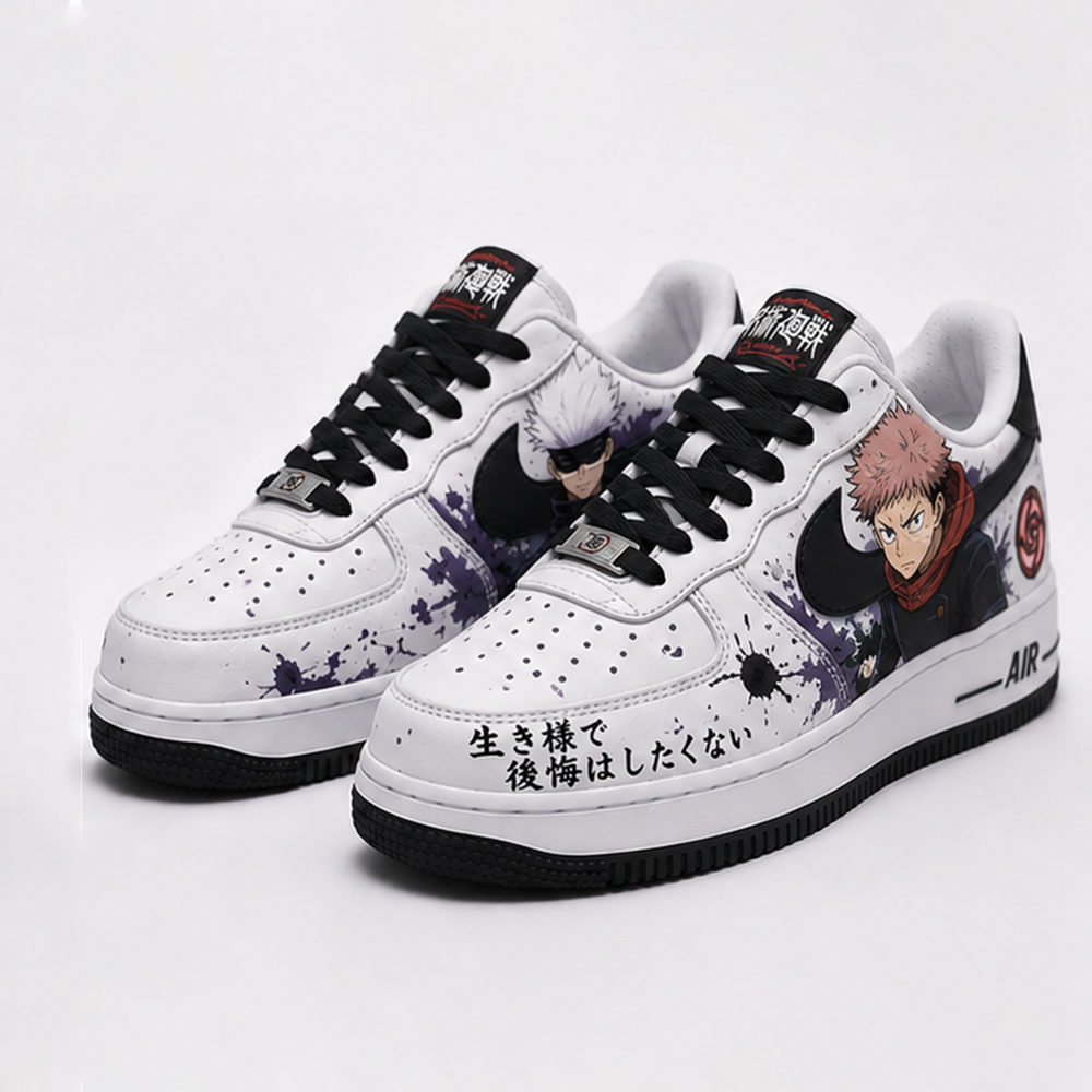 Custom Jujutsu Kaisen Air Force 1 Sneakers – Hand Painted Gojo & Yuji Anime Shoes | Purple Streetwear AF1