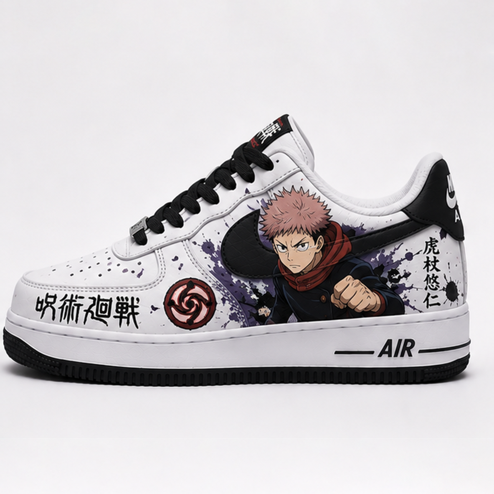 Custom Jujutsu Kaisen Air Force 1 Sneakers – Hand Painted Gojo & Yuji Anime Shoes | Purple Streetwear AF1