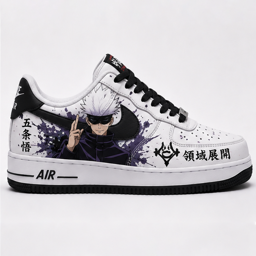 Custom Jujutsu Kaisen Air Force 1 Sneakers – Hand Painted Gojo & Yuji Anime Shoes | Purple Streetwear AF1