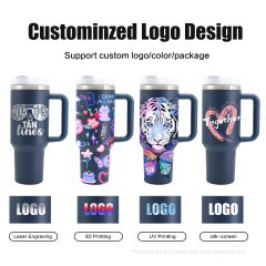 Custom Coffee Tumbler Blue 40 oz Stainless Steel Vacuum Insulated Travel Mugs H2.0