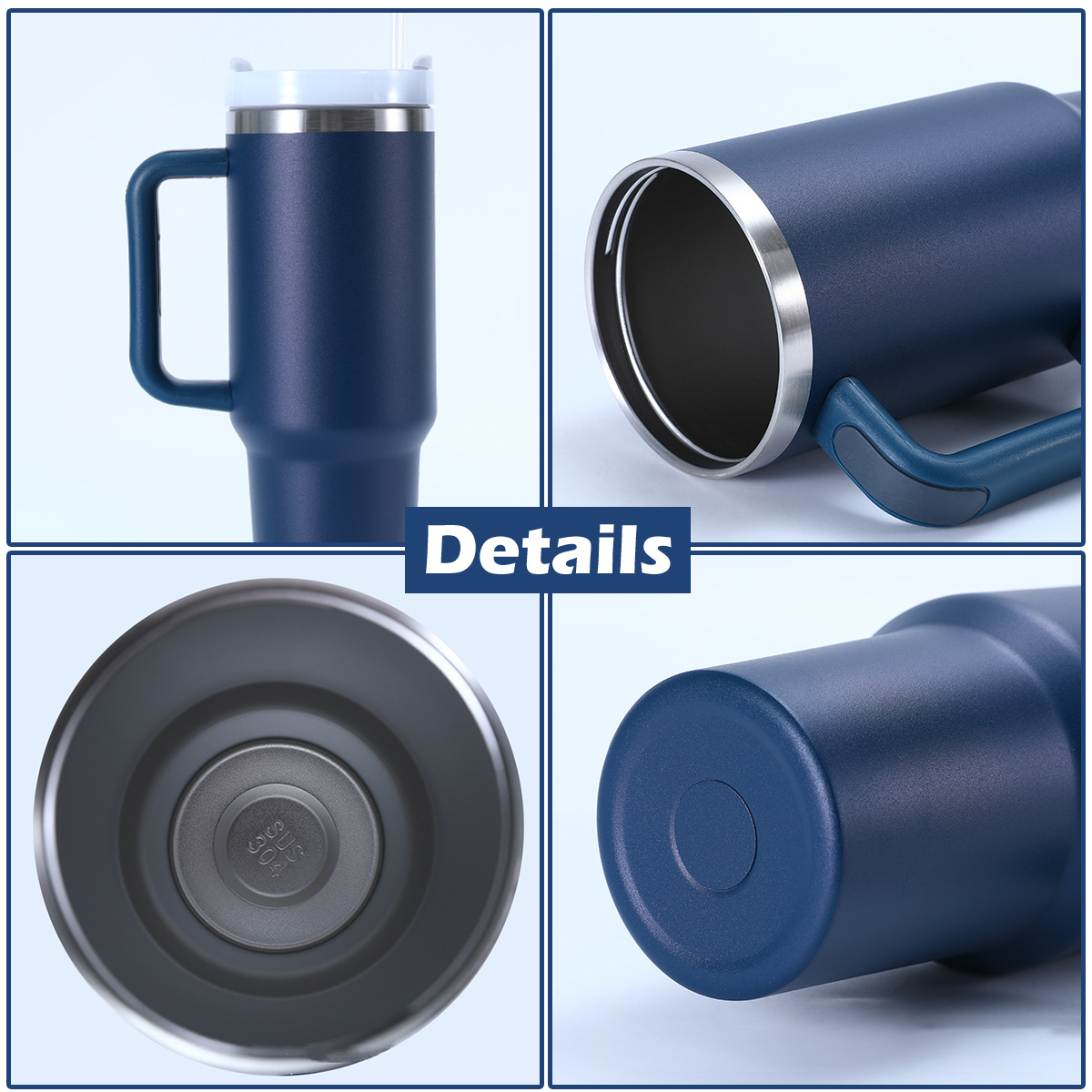 Custom Coffee Tumbler Blue 40 oz Stainless Steel Vacuum Insulated Travel Mugs H2.0