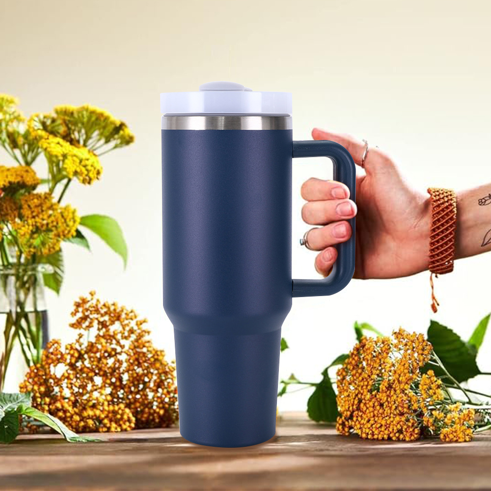 Custom Coffee Tumbler Blue 40 oz Stainless Steel Vacuum Insulated Travel Mugs H2.0