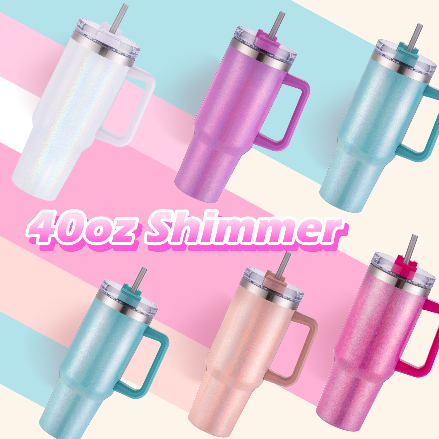 Custom Drink Tumblers 40oz Shimmer Glitter Stainless Steel Insulated Tumbler