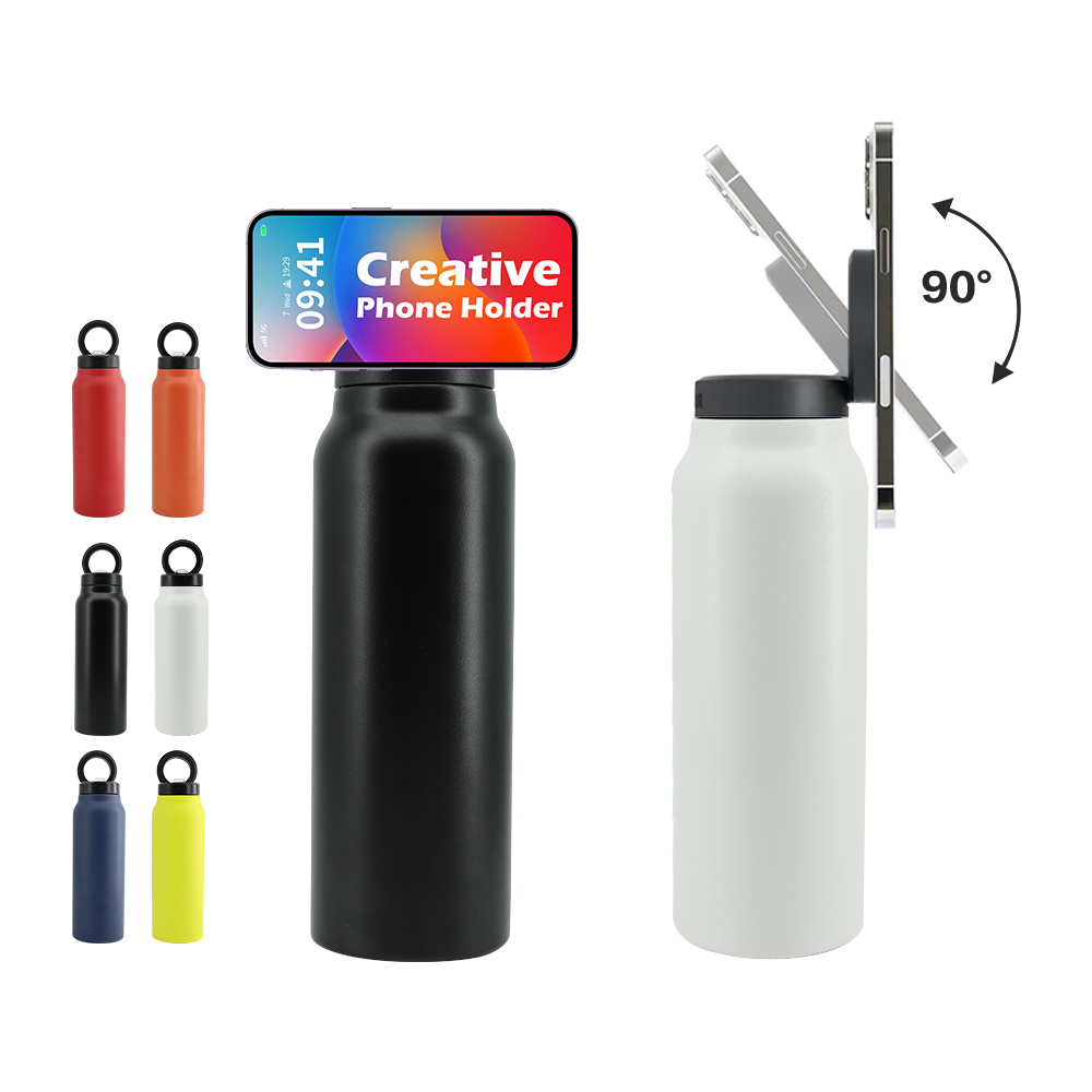 24oz Custom Water Bottles Magnetic Phone Holder Lids Stainless Steel Insulated Tumbler