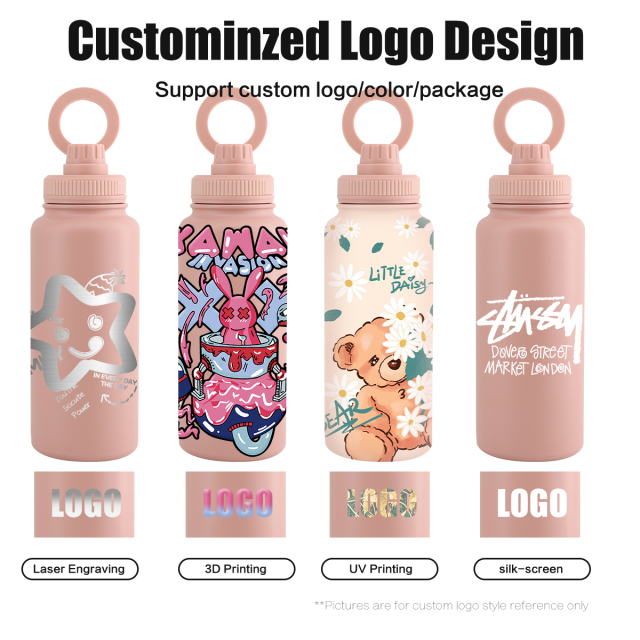 Custom Water Bottles 32oz with Magnetic Lid Phone Holder Booster Ring