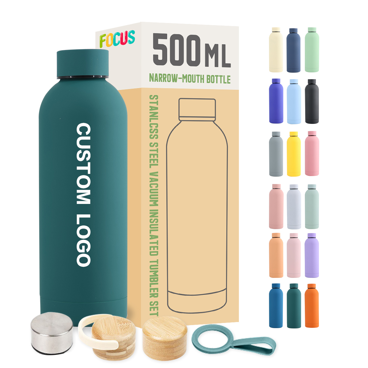 500ml Custom Printed Drinkware Rubber Painting Green Water Bottle in Chinese