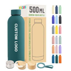 500ml Custom Printed Drinkware Rubber Painting Green Water Bottle in Chinese