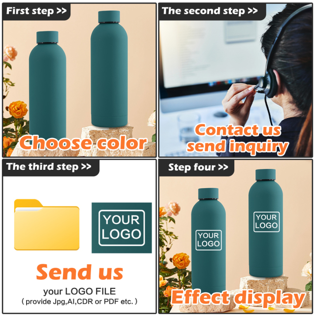 500ml Custom Printed Drinkware Rubber Painting Green Water Bottle in Chinese