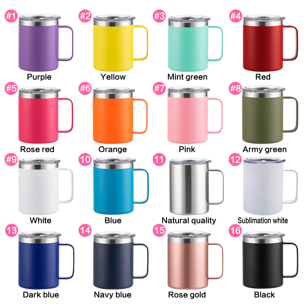 Custom Insulated Tumbler 12oz Powder Coated Bulk Stainless Steel Tumbler with Handle and Lid