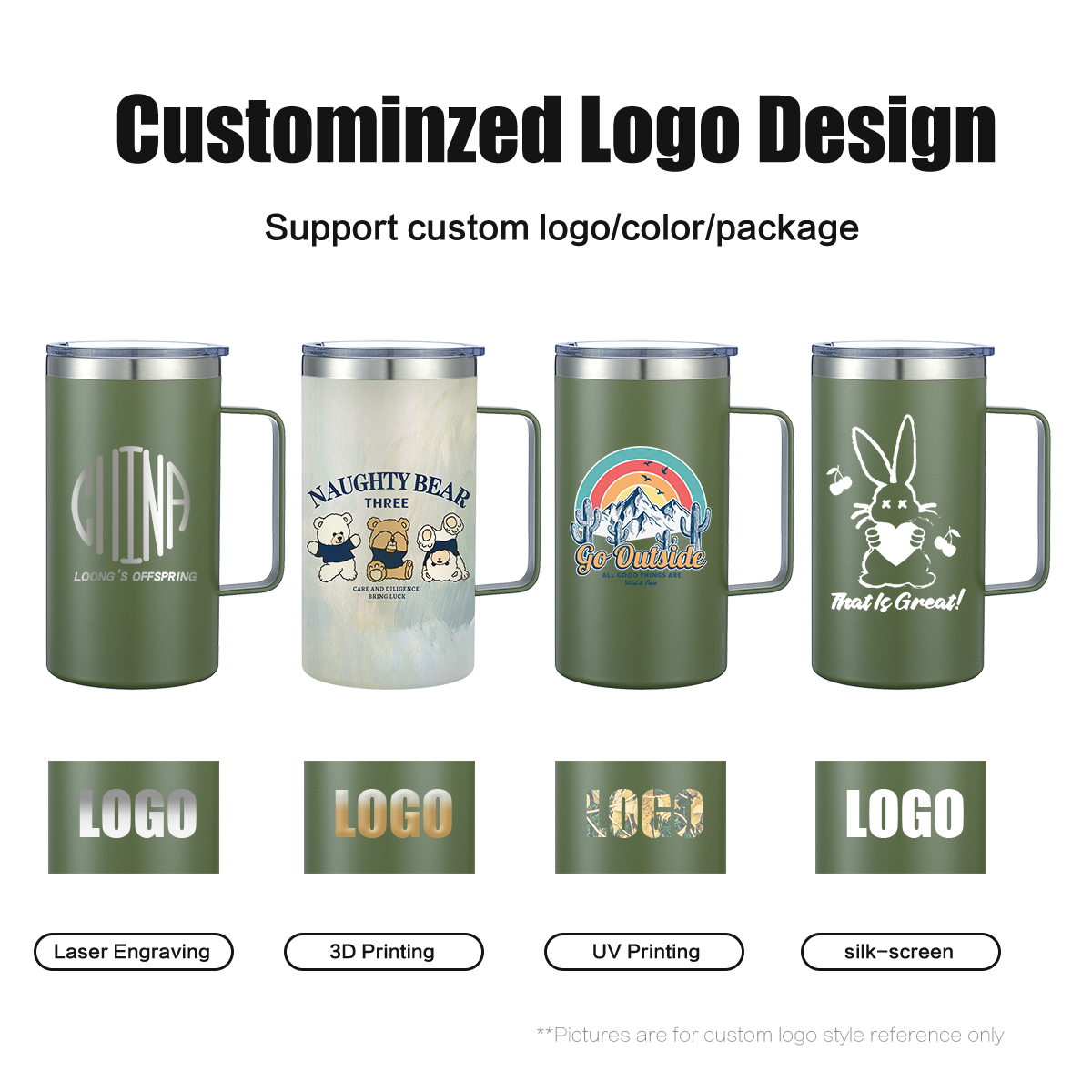 24oz Stainless Steel Tumbler Cups Bulk with Handle Custom Water Bottle in Chinese