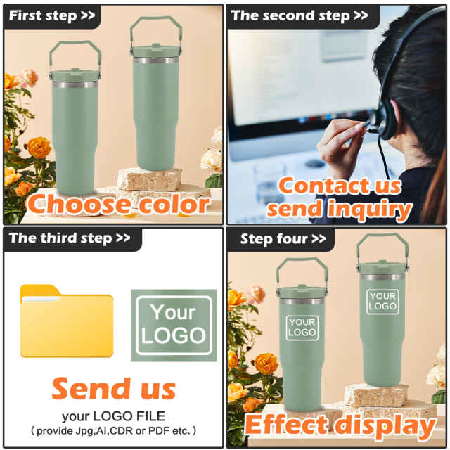 30oz Custom Coffee Tumbler with Handle Flip Lids Wholesale Tumbler Cups