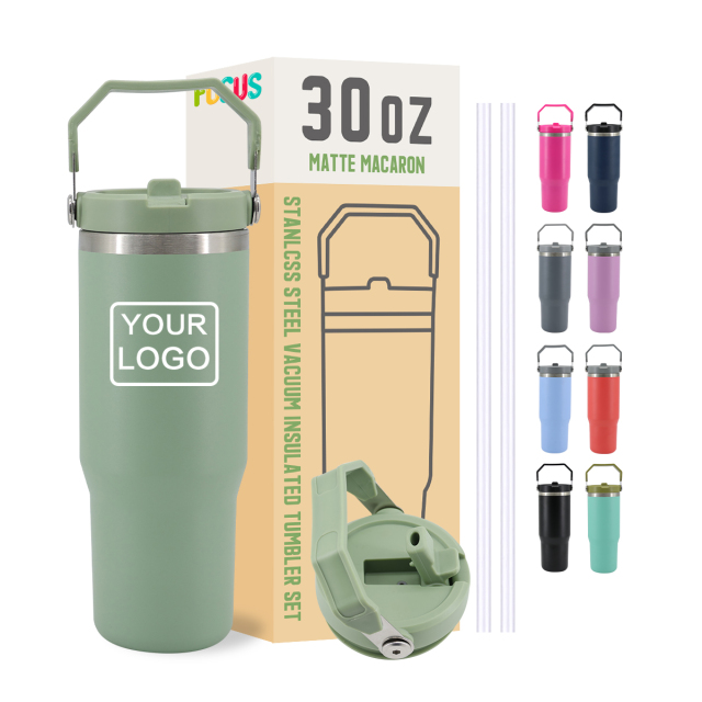 30oz Custom Coffee Tumbler with Handle Flip Lids Wholesale Tumbler Cups