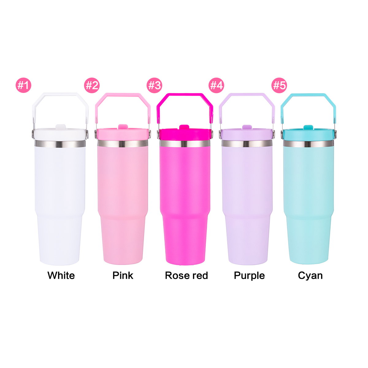 30oz Custom insulated tumbler with Handle and Flip Straw  Custom Coffee Tumbler