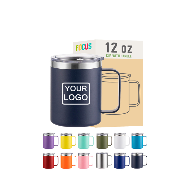 Custom Insulated Tumbler 12oz Powder Coated Bulk Stainless Steel Tumbler with Handle and Lid