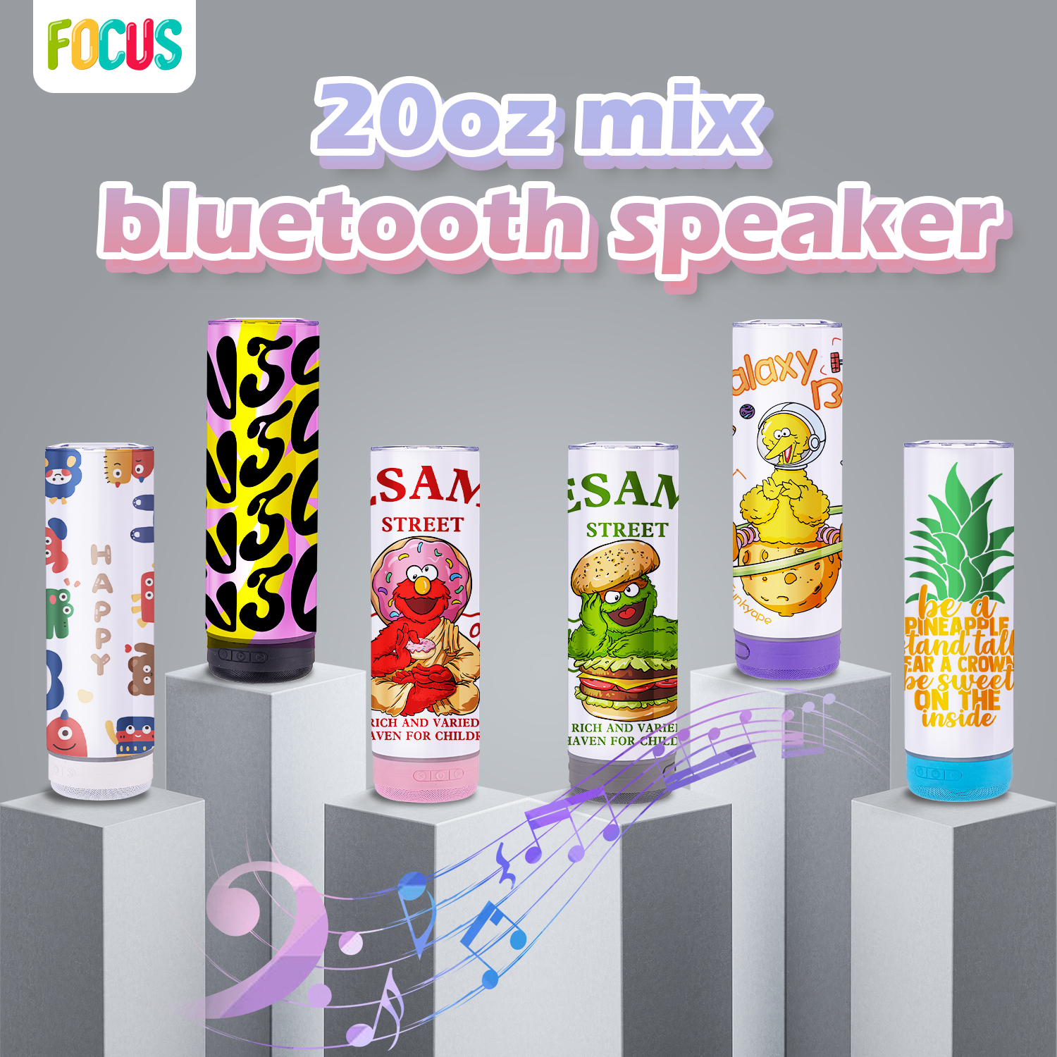USA Tumbler Supplier Wholesaler 20oz Blue Tooth Music Speaker Sublimation Tumbler