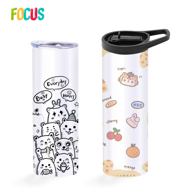 USA Warehouse RTS 20oz Straight Sublimation Blanks Dual Lids Portable Stainless Steel Tumbler Sport Car Cup Mug with Handle Lids