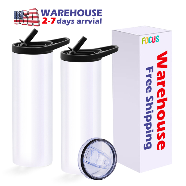 USA Warehouse RTS 20oz Straight Sublimation Blanks Dual Lids Portable Stainless Steel Tumbler Sport Car Cup Mug with Handle Lids