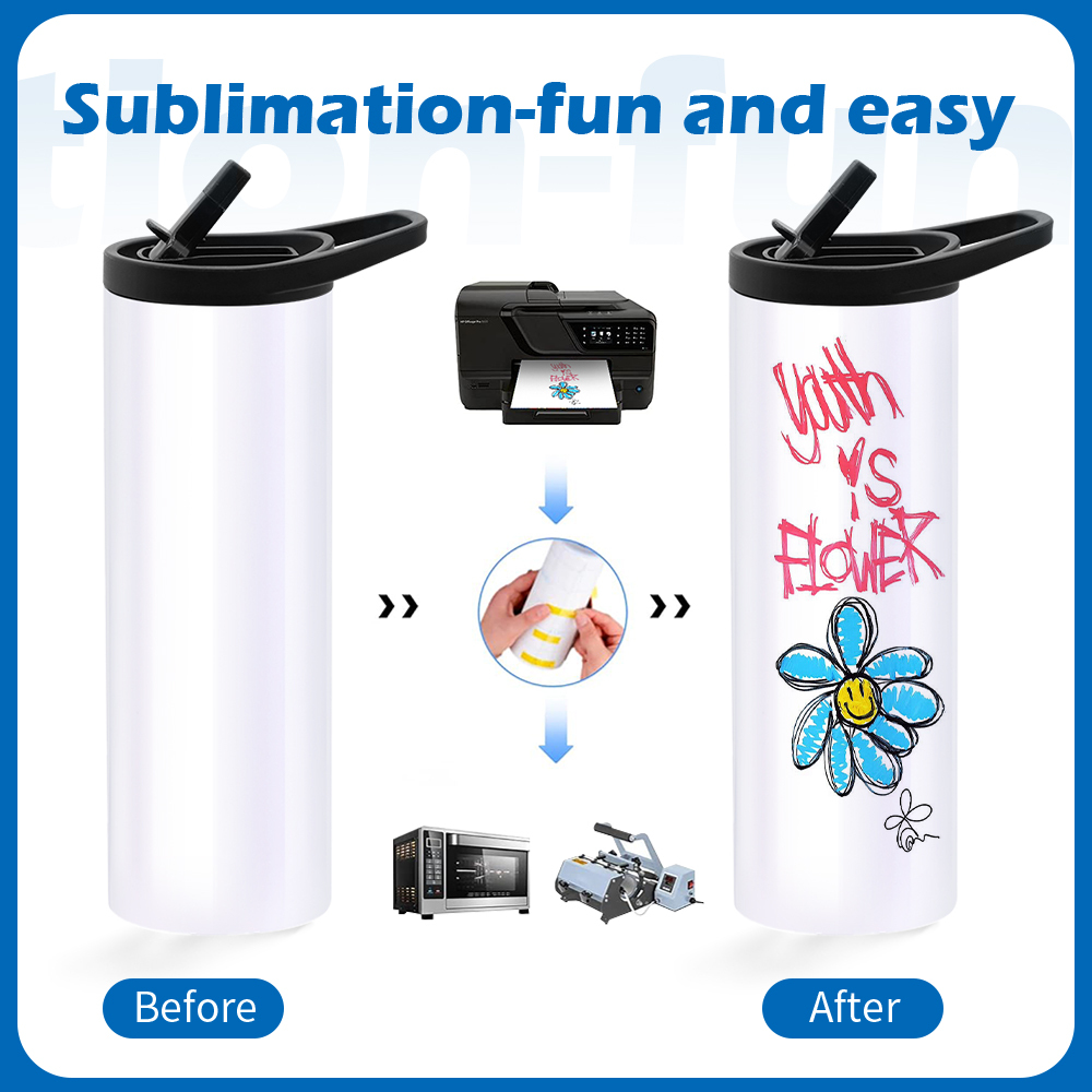 USA Warehouse RTS 20oz Straight Sublimation Blanks Dual Lids Portable Stainless Steel Tumbler Sport Car Cup Mug with Handle Lids