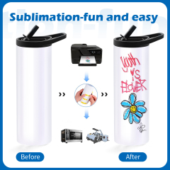 USA Warehouse RTS 20oz Straight Sublimation Blanks Dual Lids Portable Stainless Steel Tumbler Sport Car Cup Mug with Handle Lids