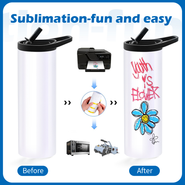 USA Warehouse RTS 20oz Straight Sublimation Blanks Dual Lids Portable Stainless Steel Tumbler Sport Car Cup Mug with Handle Lids