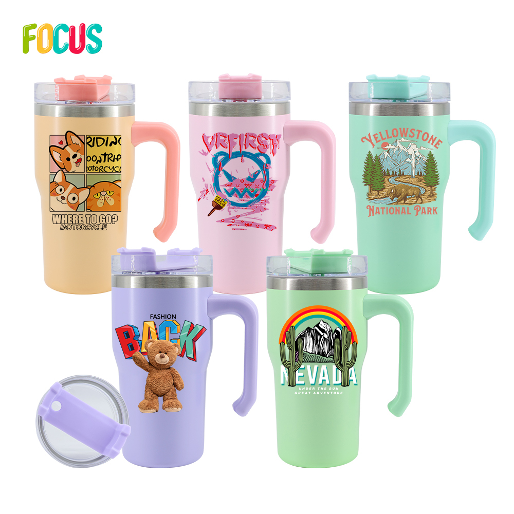 Custom Color 20oz Sublimation Blank Insulation Cup Stainless Steel Double Wall Insulated Tumbler Travel Mugs with Handle