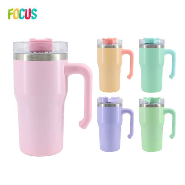 Custom Color 20oz Sublimation Blank Insulation Cup Stainless Steel Double Wall Insulated Tumbler Travel Mugs with Handle